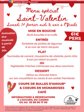 MENU DE LA SAINT-VALENTIN À L'YCASTE